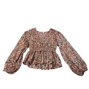 Old Navy Floral Smocked Peplum Blouse Medium Fall Cottagecore Boho Top M